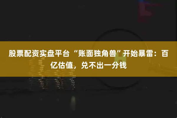 股票配资实盘平台 “账面独角兽”开始暴雷：百亿估值，兑不出一分钱