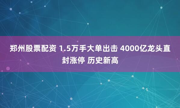 郑州股票配资 1.5万手大单出击 4000亿龙头直封涨停 历史新高