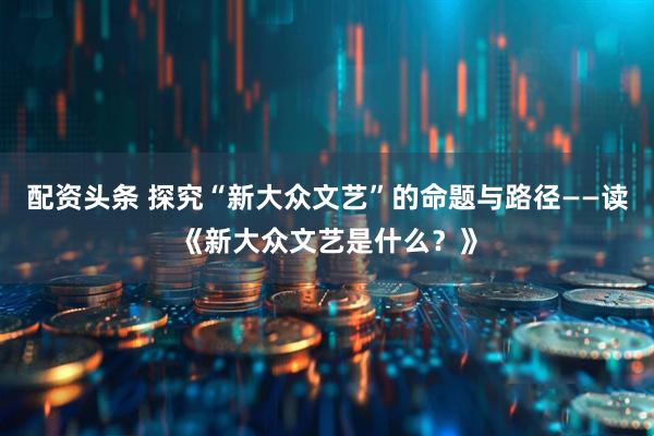 配资头条 探究“新大众文艺”的命题与路径——读《新大众文艺是什么？》