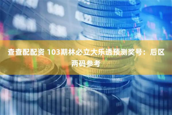 查查配配资 103期林必立大乐透预测奖号：后区两码参考